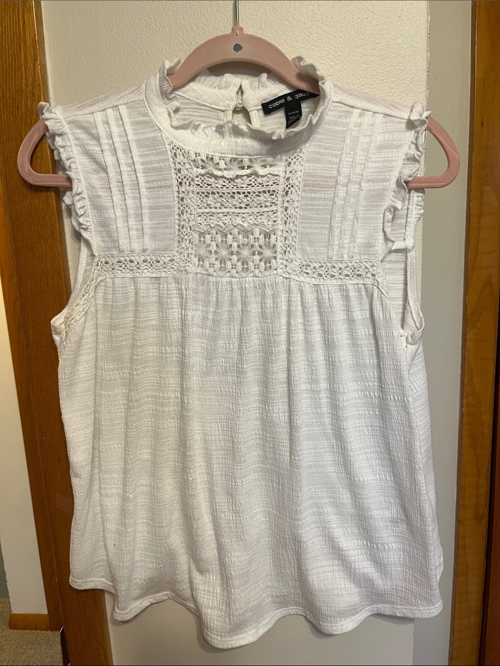 Cable & Gauge White Crochet Yoke Sleeveless Top